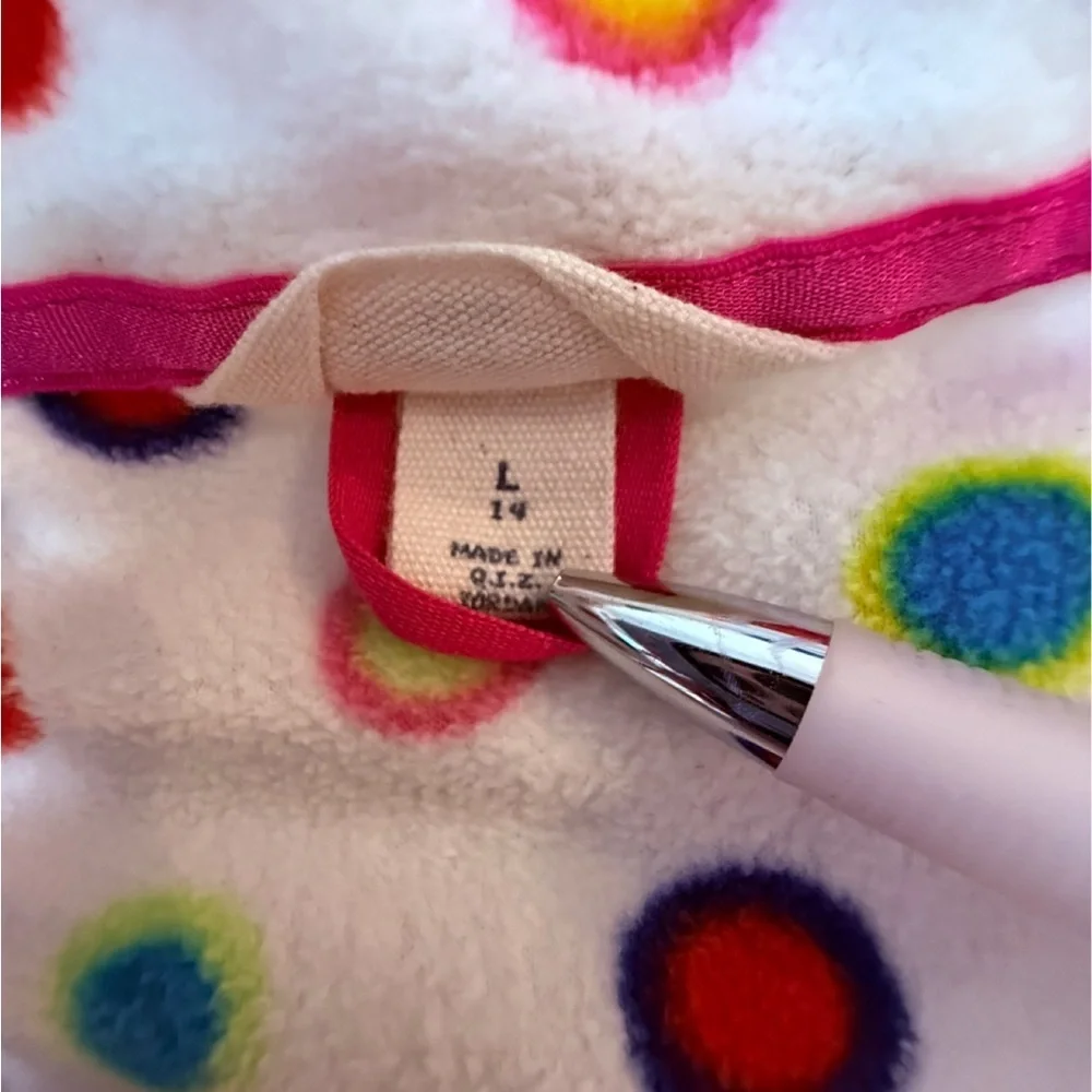 Lands End Fleece Half-Zip kids Pullover with Multicolor Polka Dots. L/14